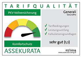 ASSEKURATA-Rating: Tarifqualität „1.1“ – sehr gut!